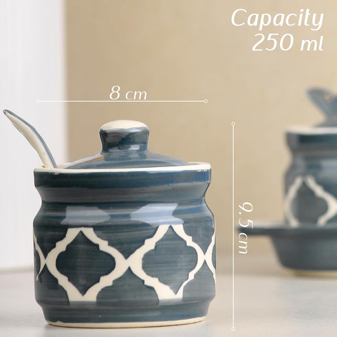 Grey Moroccan Ceramic Pickle Jar with Tray and Spoon - The Earth Store - Multipurpose Jars